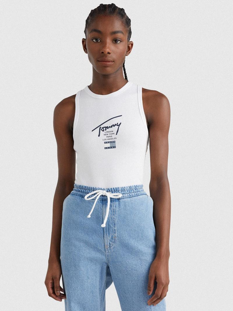 Női Tommy Hilfiger Logo Tank Bodysuit Póló Fehér | HU 460XYU